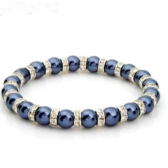 Steel Gray Pearl and Crystal Stretch Bracelet - Picture 1 of 3